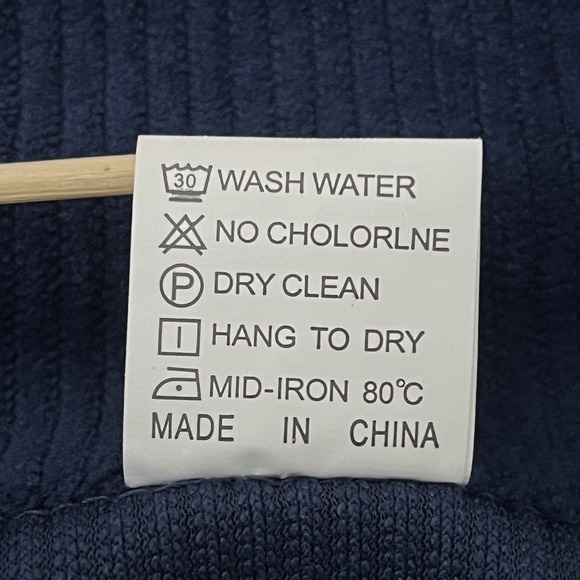 Hengsheng Jeans Corduroy-Look Pullover Shirt L-XL Blue Long Sleeve Elbow Patches - Picture 9 of 9